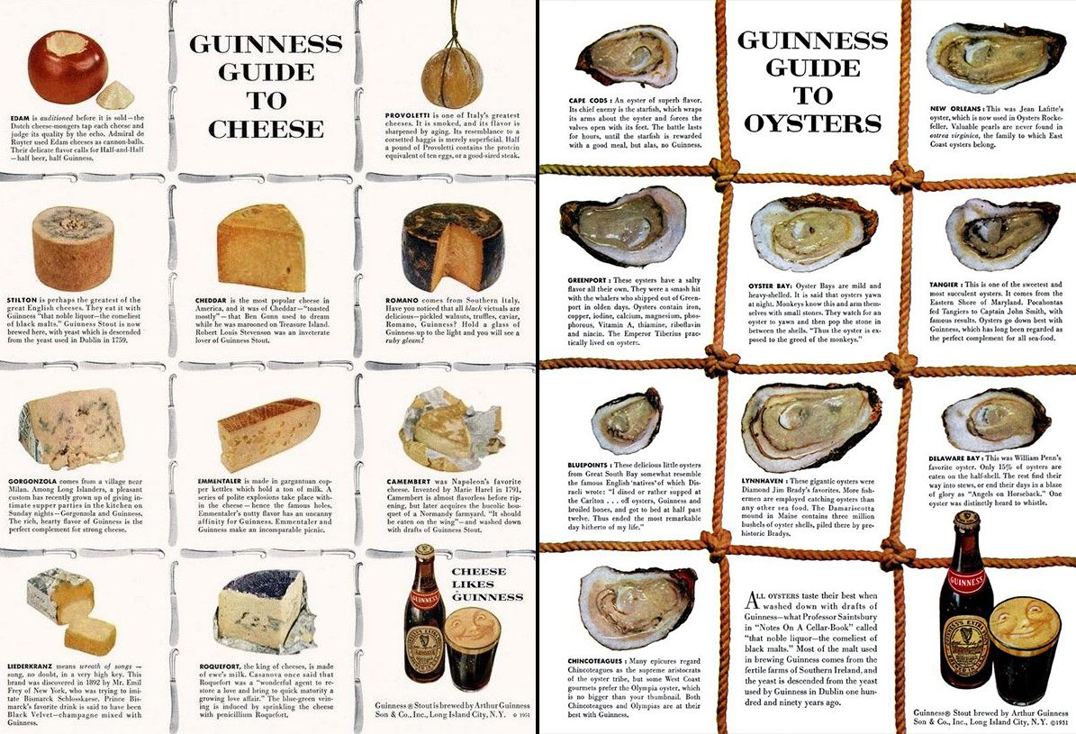 Нативная реклама пива Guinness с сыром и устрицами