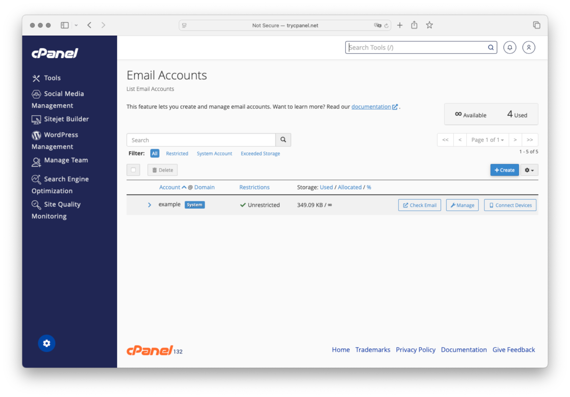 Интерфейс cPanel