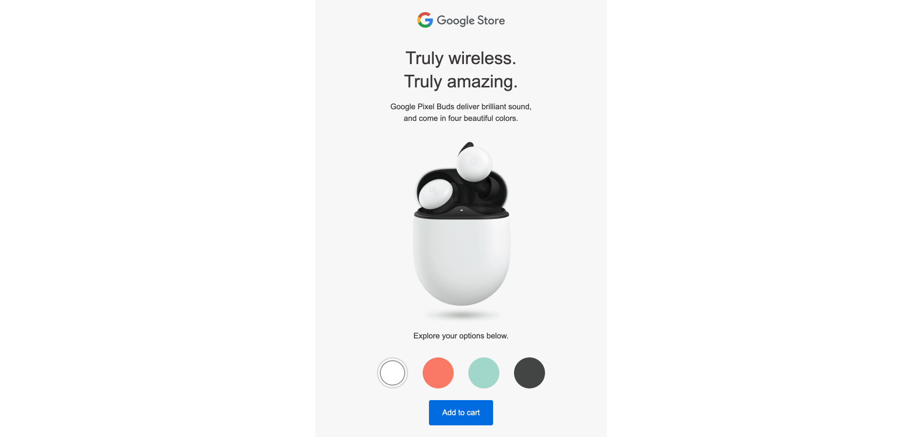 Пример рассылки Google, в которой можно выбрать характеристики продукта
