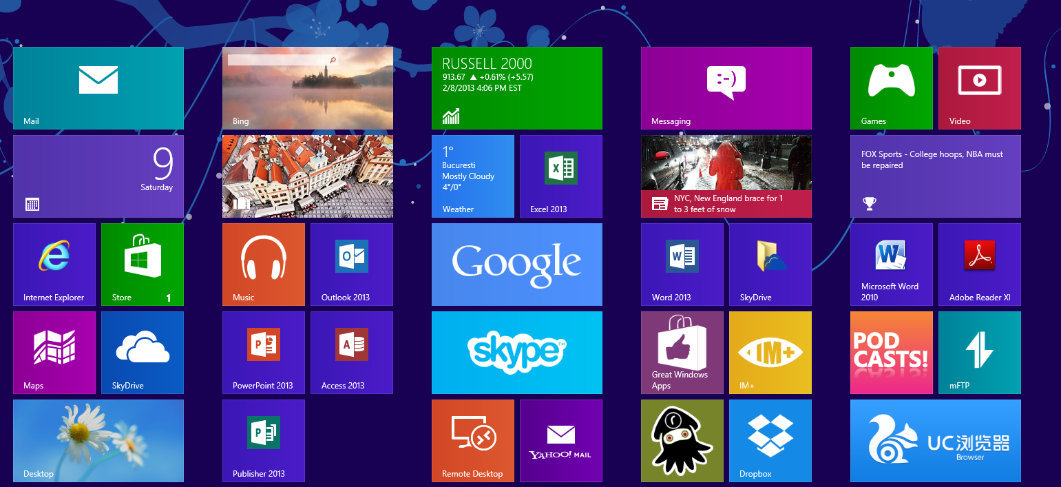 Скриншот с Metro-приложениями для Windows