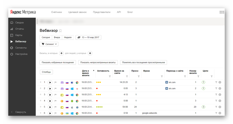 Отображение страницы Вебвизора в Яндекс.Метрике при работе через браузер