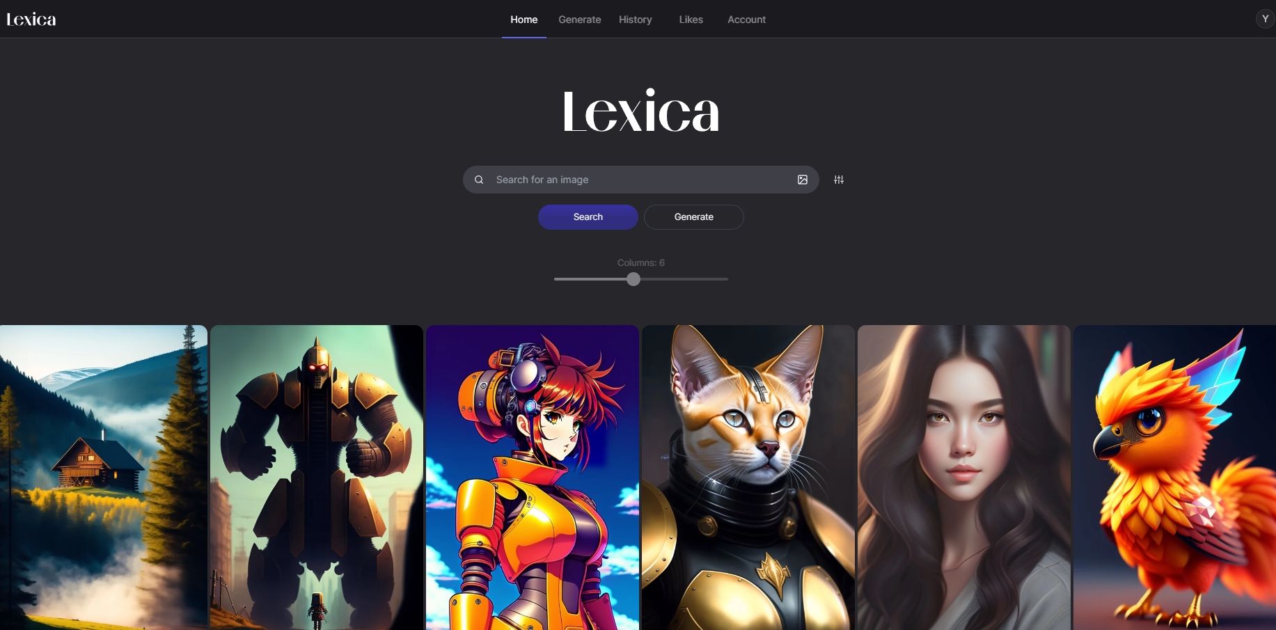 Главная страница поисковика Lexica