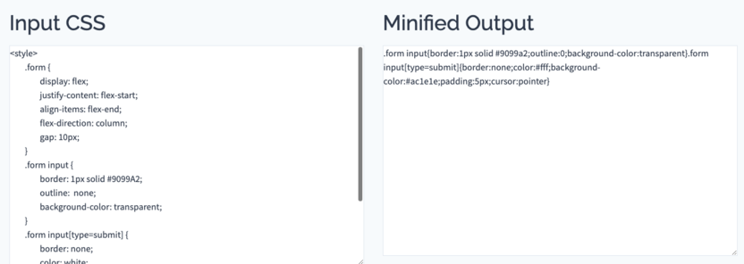 Пример минификации CSS-кода