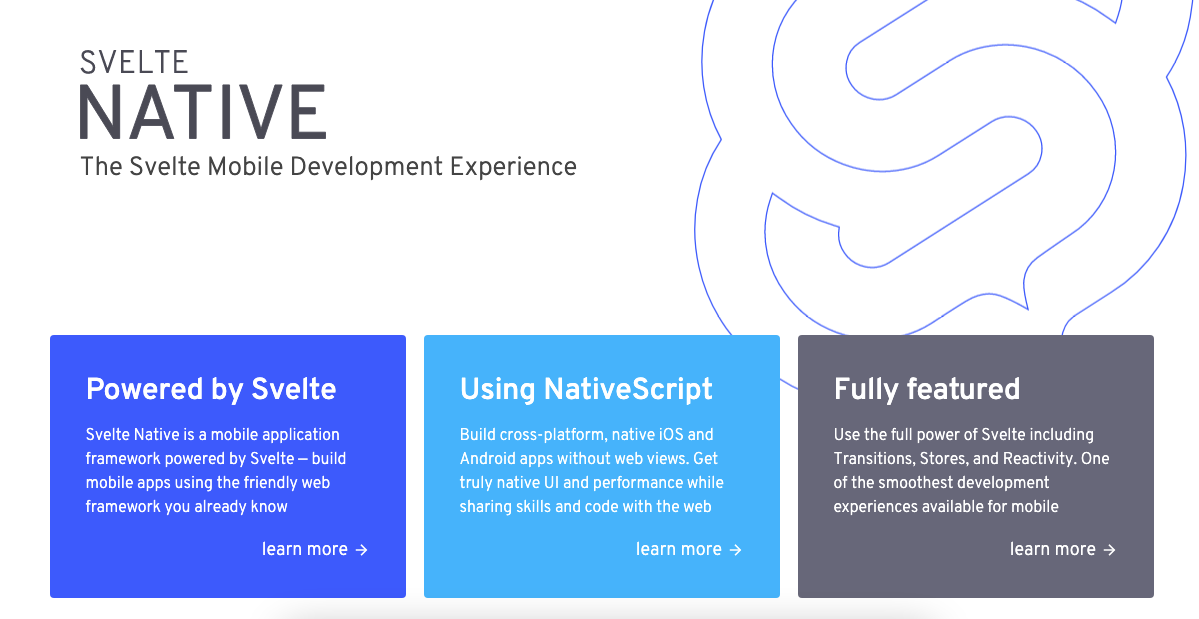Главная страница сайта Svelte Native