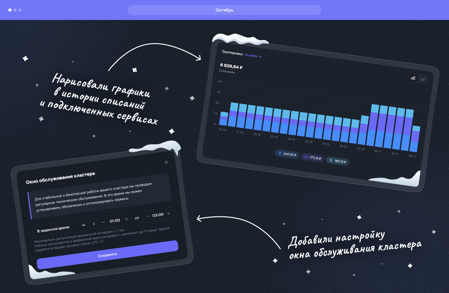 Октябрь: графики списаний и окно обслуживания