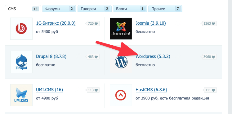 Движки сайта в Timeweb