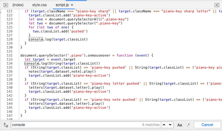 Пример команды console.log в коде