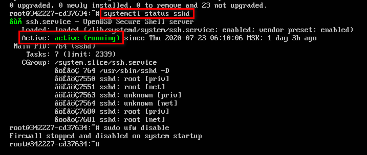 Служба SSH работает