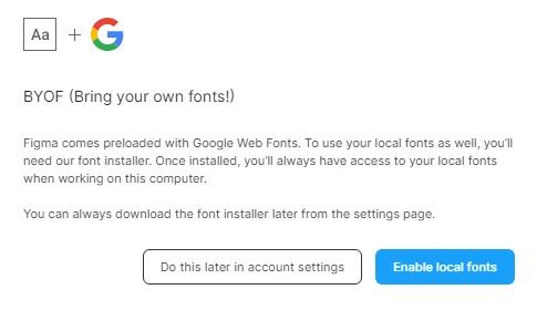 Уведомление для установки плагина и импорта локальных шрифтов