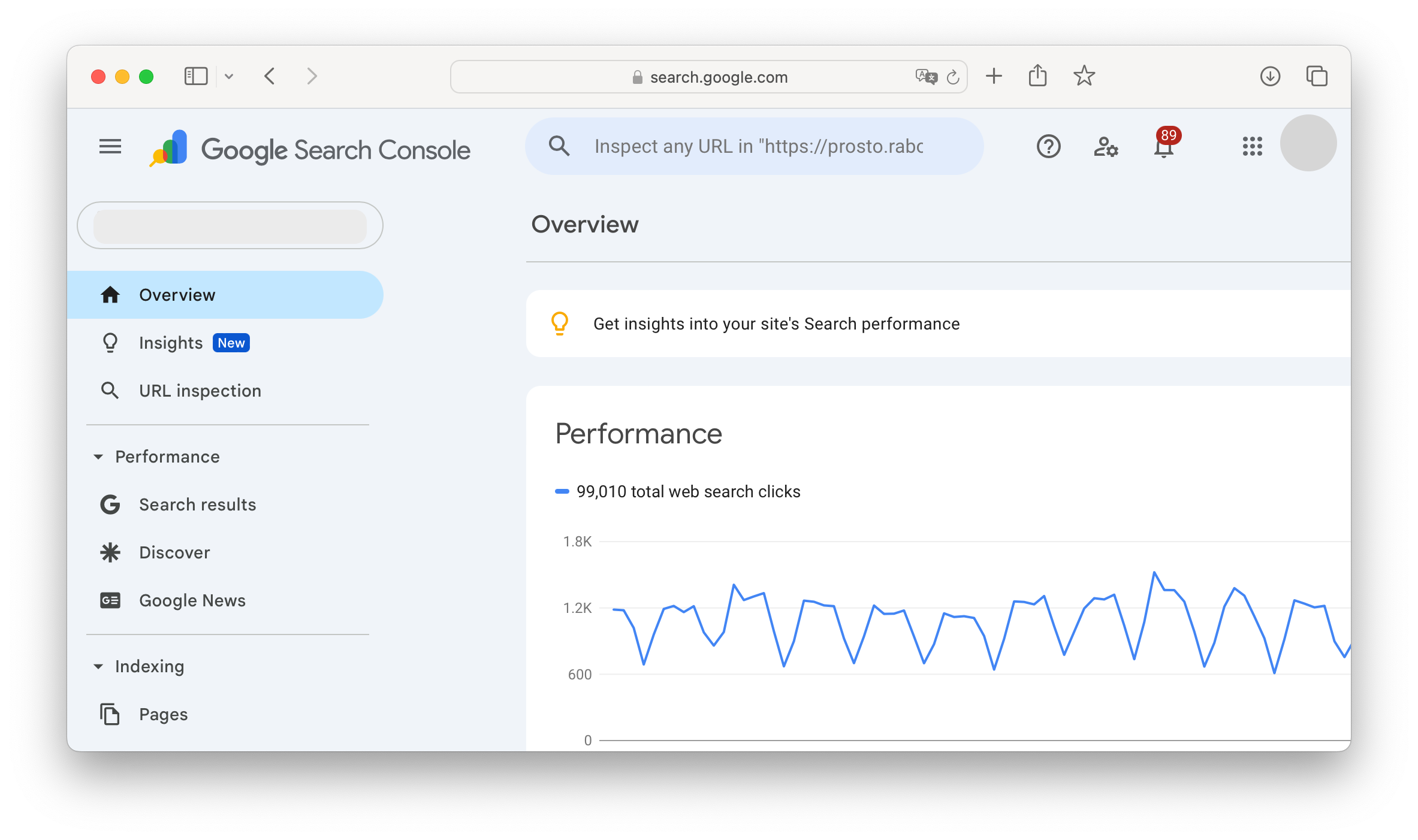 Интерфейс Google Search Console 
