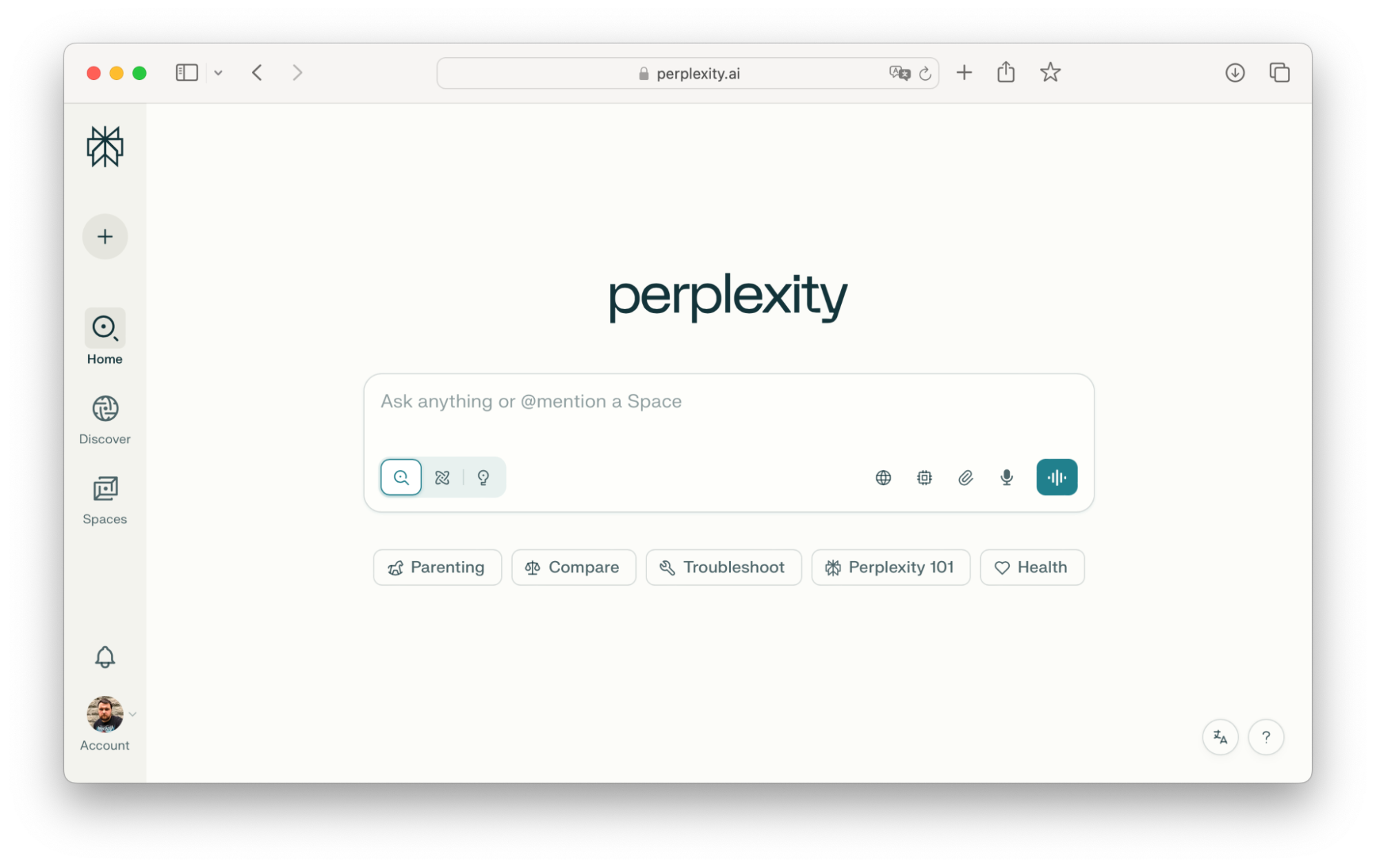 Интерфейс Perplexity