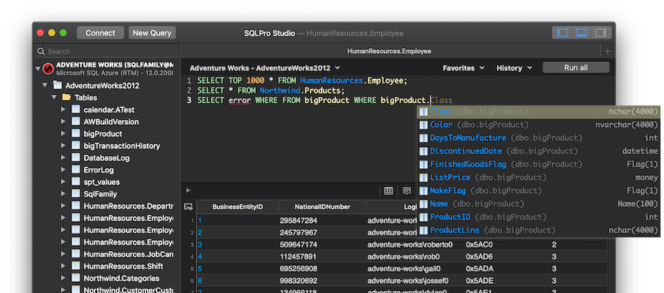 Интерфейс программы SQL Pro Studio