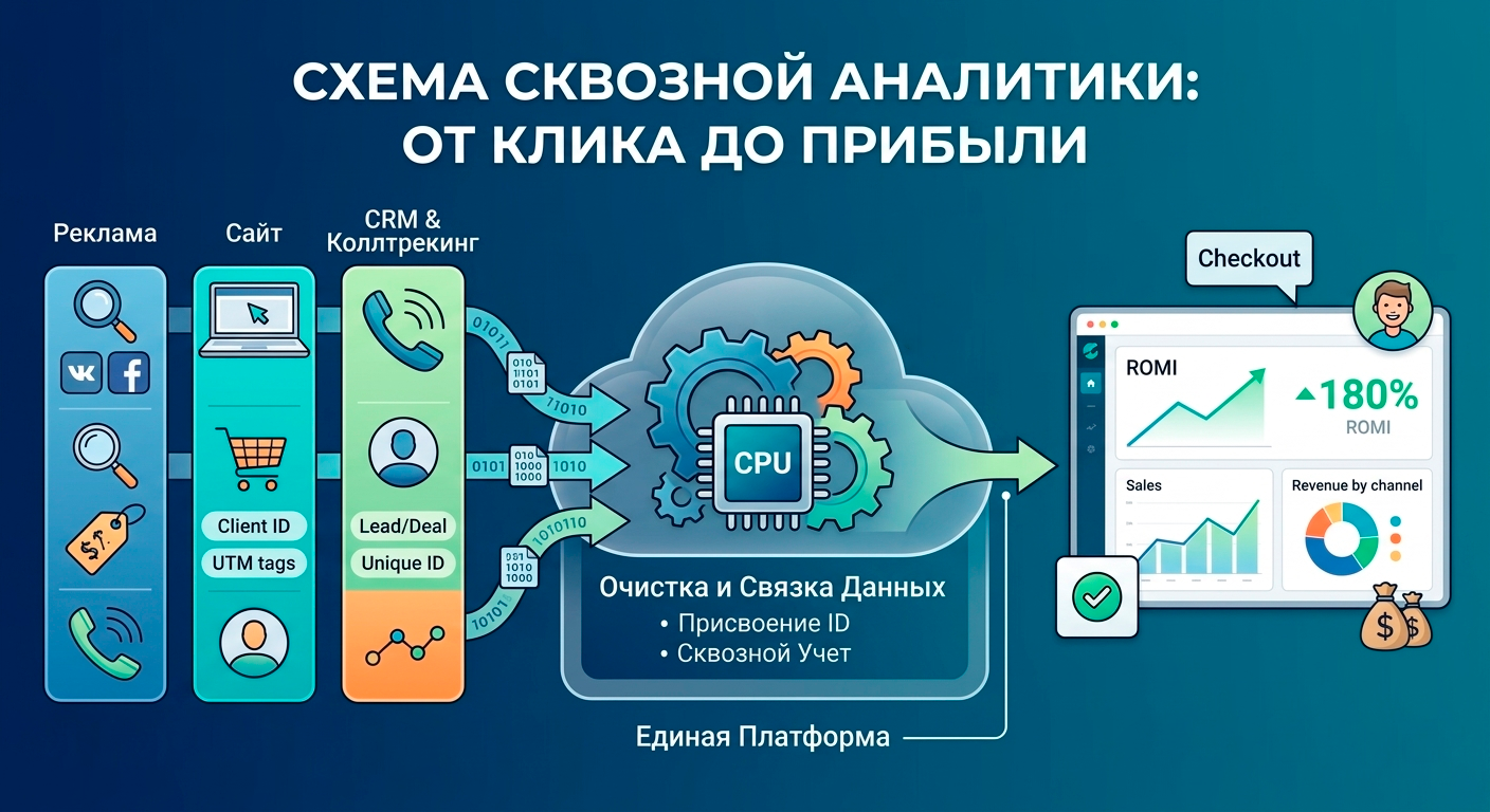 Как работает сквозная аналитика схема