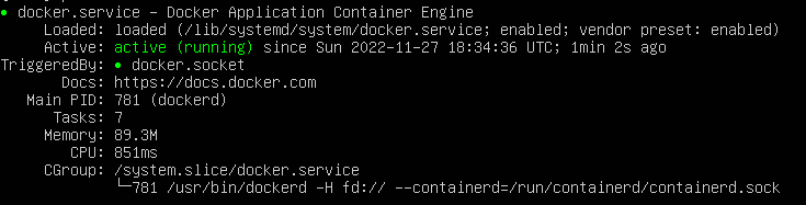 Команда показала, что служба активна и запущена