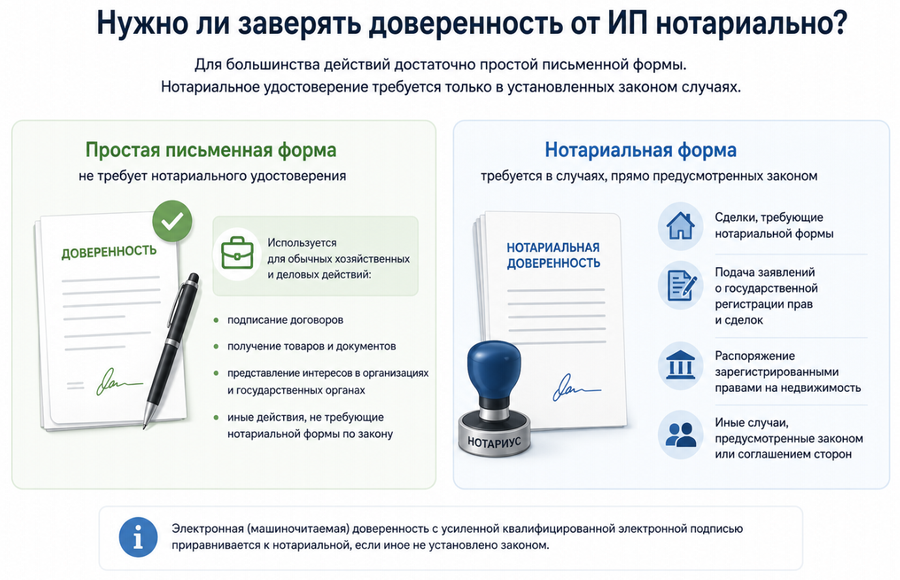 Нужно ли заверять доверенность от ИП нотариально