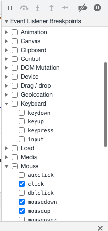 Выбор событий для дебаггинга