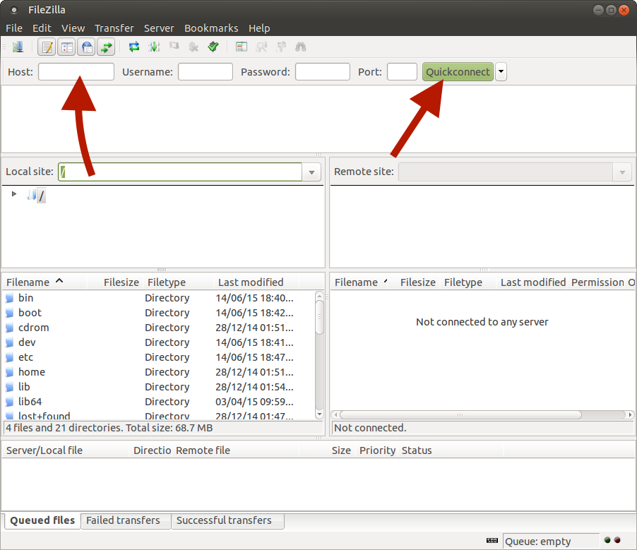Интерфейс FileZilla