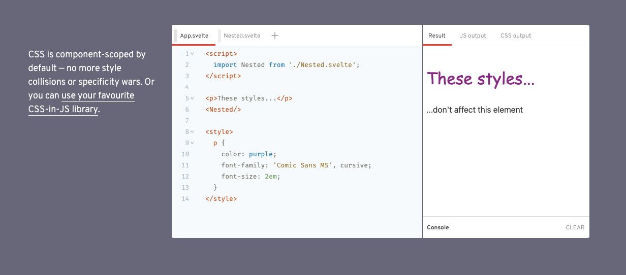 Пример кода в Svelte