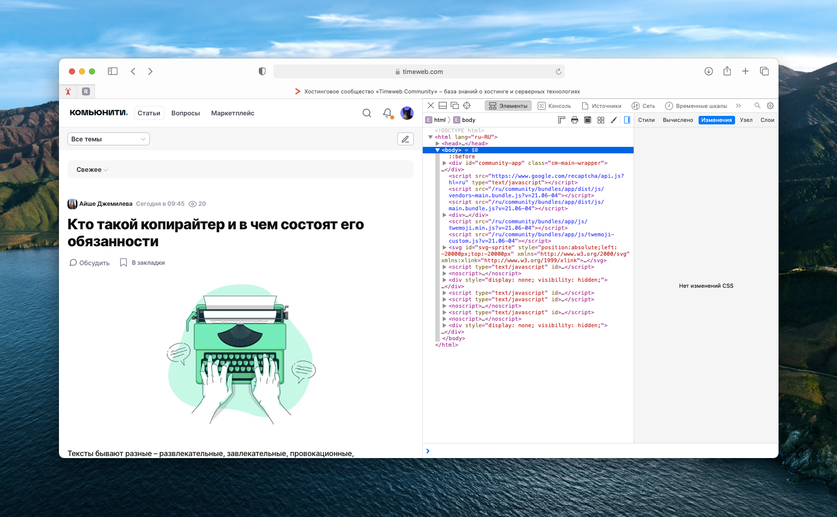 Инструменты разработчика в Safari