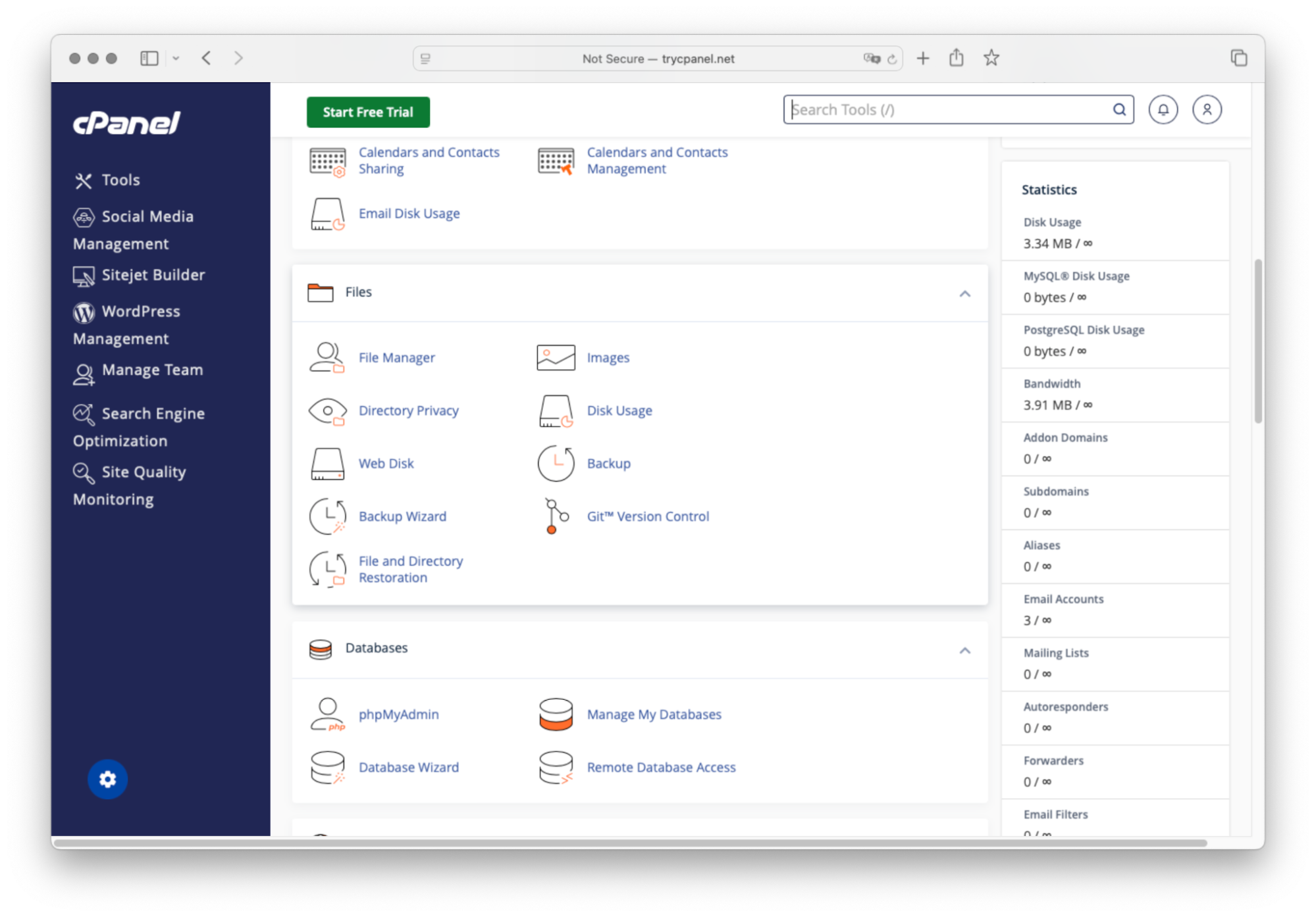 Интерфейс cPanel