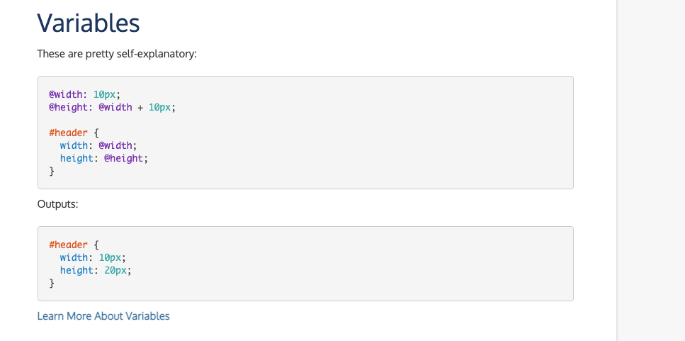 Пример использования переменных в LESS